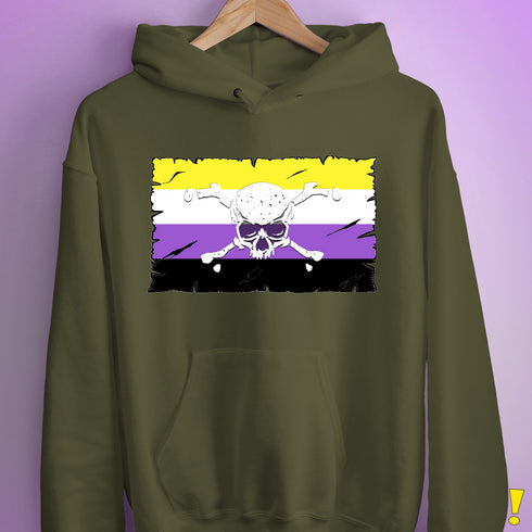 Nonbinary Pride Pirate Flag Hoodie - Army